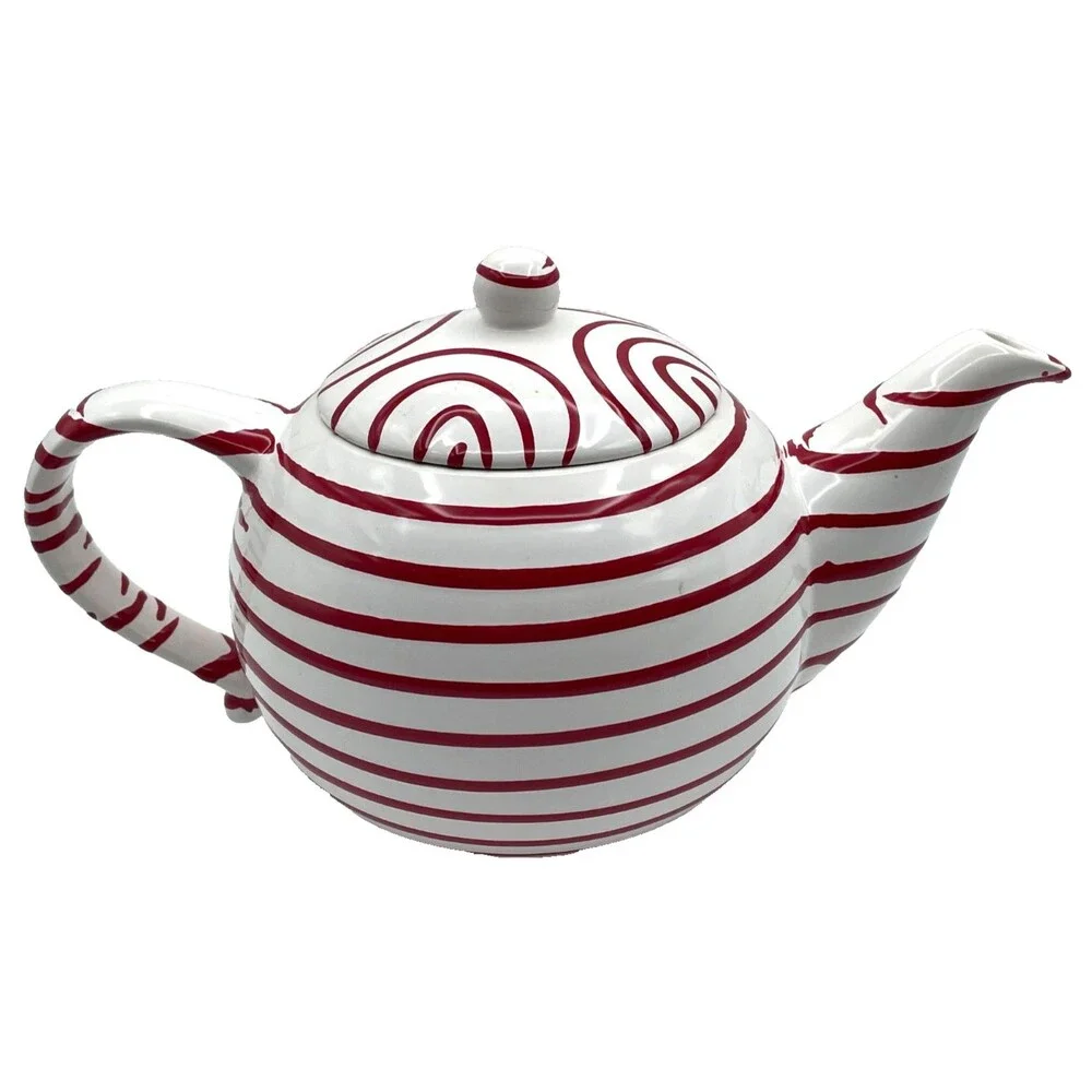 Gmunder Keramik Austria Red Flamed Teapot with Lid Dizzy Red Stripe VERY RARE
